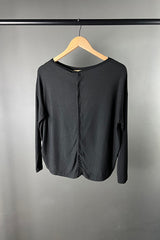 Transit Slinky Vintage Black Ribbed Top with Button Detail