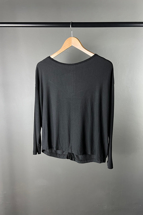 Transit Slinky Vintage Black Ribbed Top with Button Detail