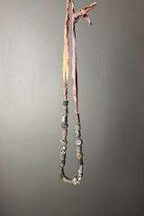 Kim Drew Ceramic Beads on a Pink & Gold Silk Necklace