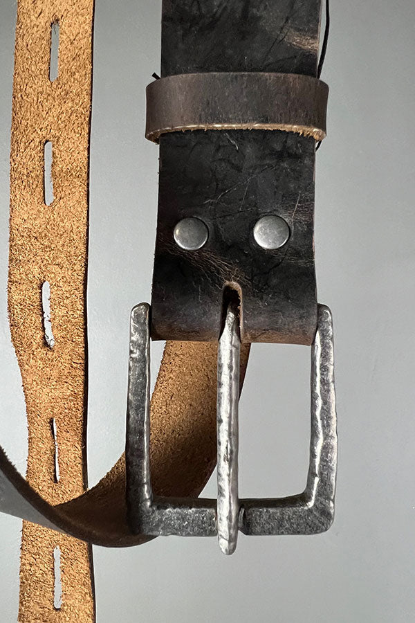 Studio Koak Leather Belt with Hand-Forged Square Buckle in Cognac