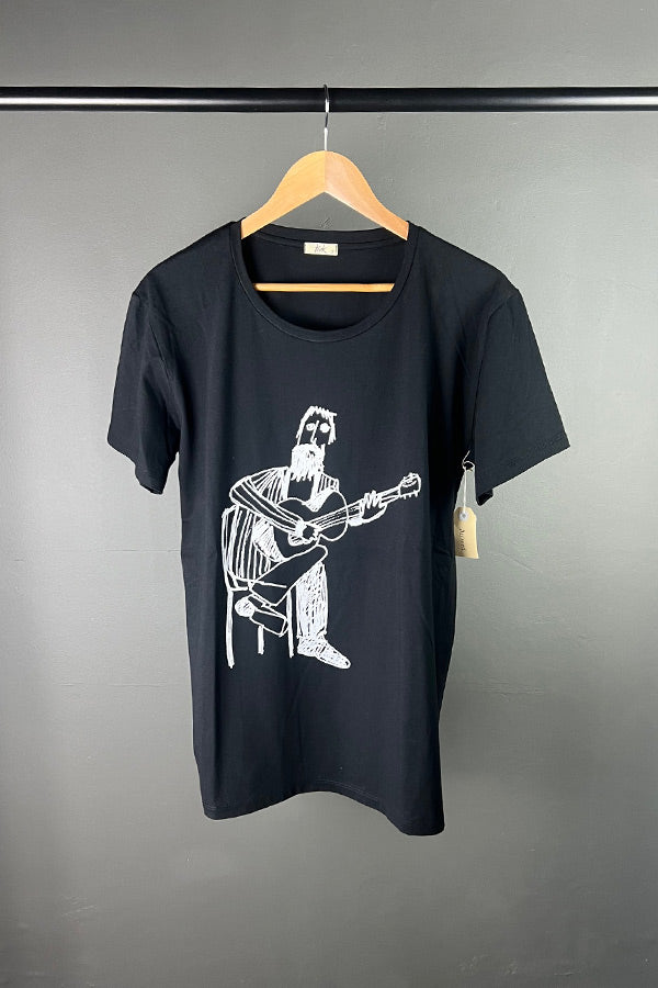 Kate Perry Projects Guitar Man on Black T-Shirt