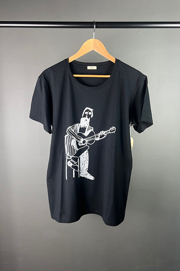 Kate Perry Projects Guitar Man on Black T-Shirt