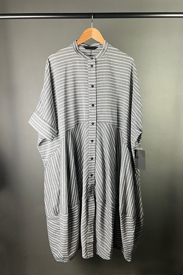 Moyuru Lightweight Striped Cotton Dress in Grey