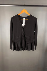 M.A. Dainty Black Merino Knit with Silk Detail Cardigan