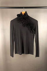 M.A. Dainty Black Skivvy with Silk Frill Detail