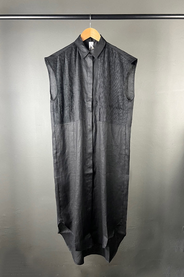 M.A. Dainty Bobby Pin Black Linen Dress