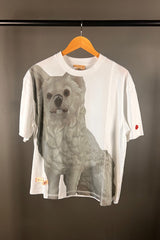 M.A. Dainty White T-Shirt with Little White Dog Print