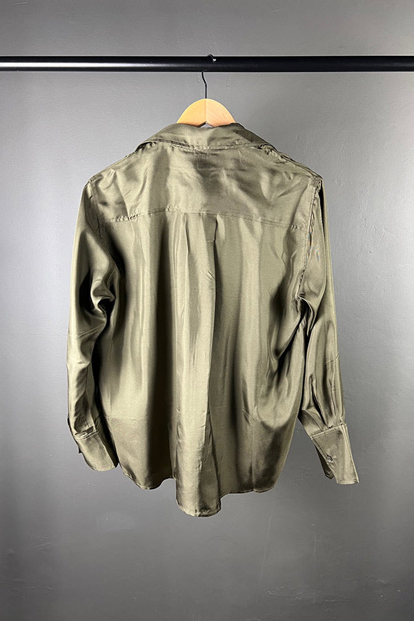 M.A. Dainty Arabesque Khaki Silk Shirt