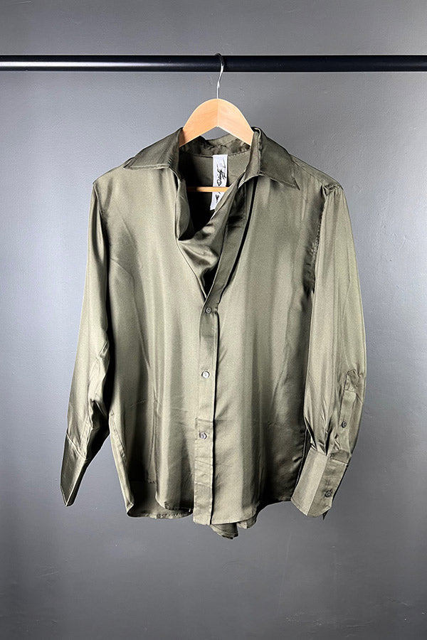 M.A. Dainty Arabesque Khaki Silk Shirt