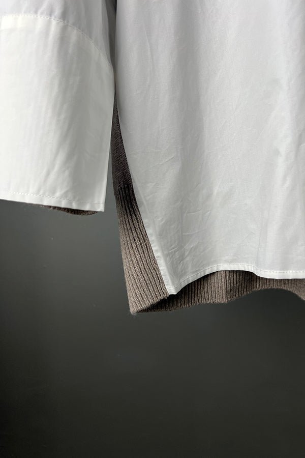 M.A. Dainty Dualism White Shirt with Biscuit Cashmere Back