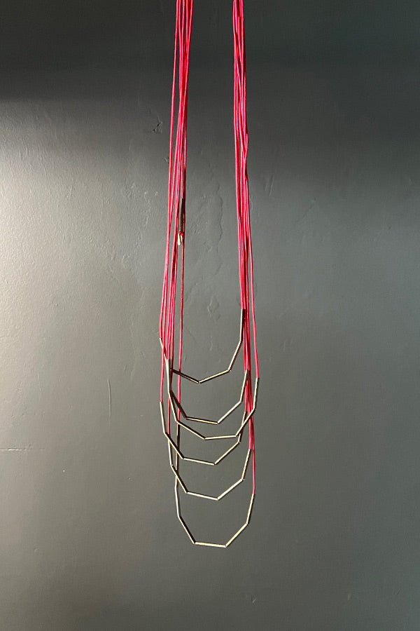 Monica Trevisi Brass wire Bead and Red Strand Necklace