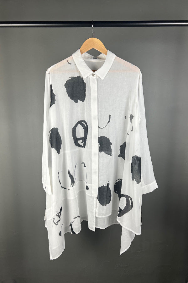 Moyuru White Shirt with Abstract Black Marks