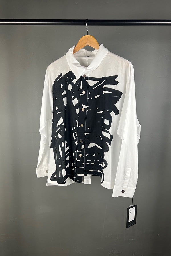 Moyuru Scribble Print White Shirt