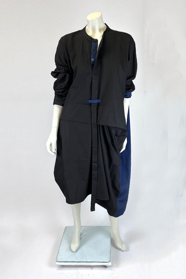 Moyuru Abstract Shirt Dress in Contrasting Black and Navy