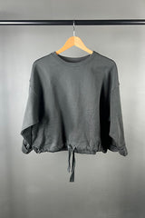 Rabens Saloner Faded Black Draw String Sweat Top