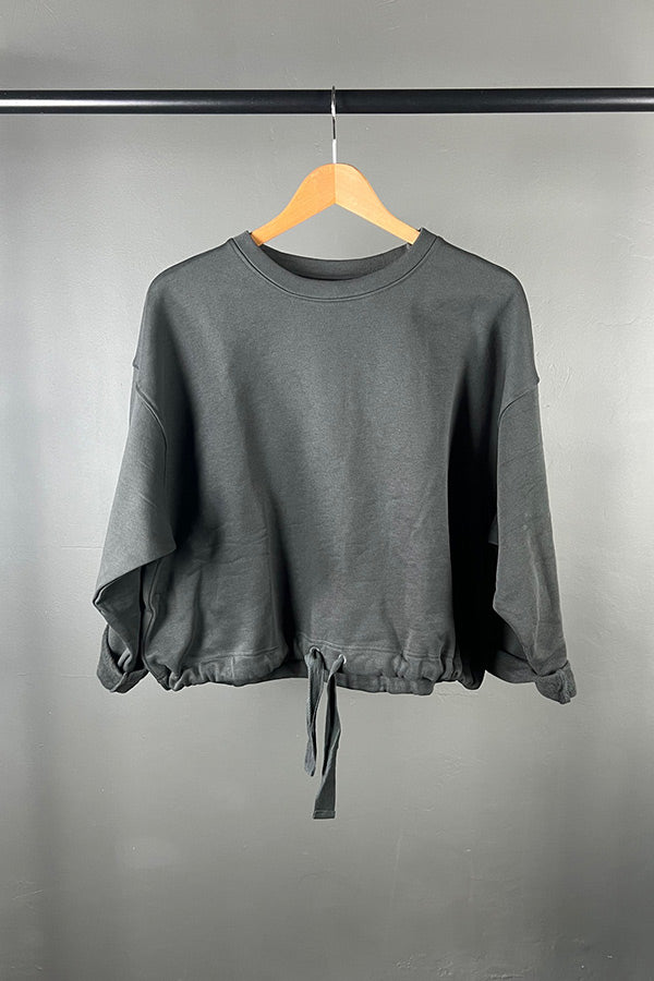 Rabens Saloner Faded Black Draw String Sweat Top