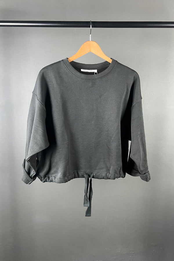Rabens Saloner Faded Black Draw String Sweat Top