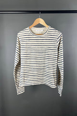 Rabens Saloner Hila Oyster and Navy Stripe Crew Top