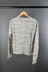 Rabens Saloner Hila Oyster and Navy Stripe Crew Top