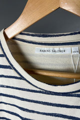 Rabens Saloner Margot Oyster & Navy Stripe Top