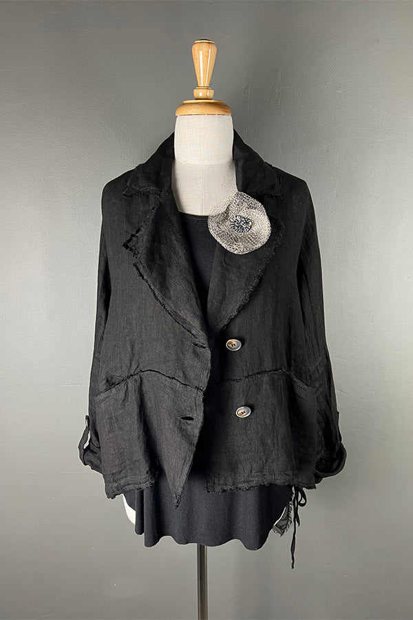 Sanctamuerte Linen & Viscose/Silk Jacket in Black