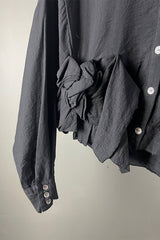 Sancamuerte Black Shirt with Fabric Rose Deatil