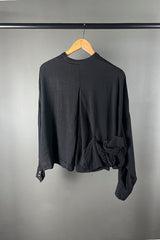 Sancamuerte Black Shirt with Fabric Rose Deatil