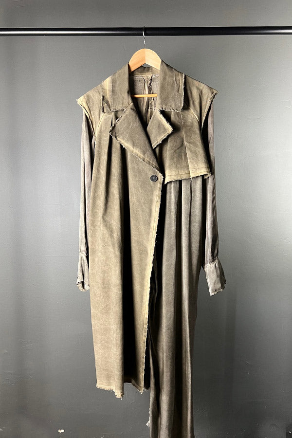 Sanctamuerte Green Asymmetrical Trench Coat