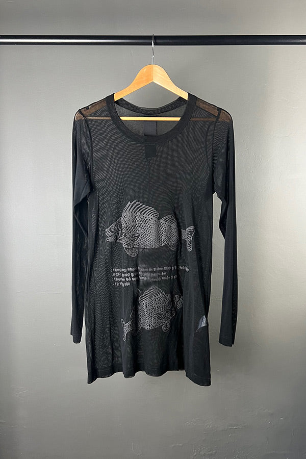 Rundholz Black Mesh Top with Fish Print