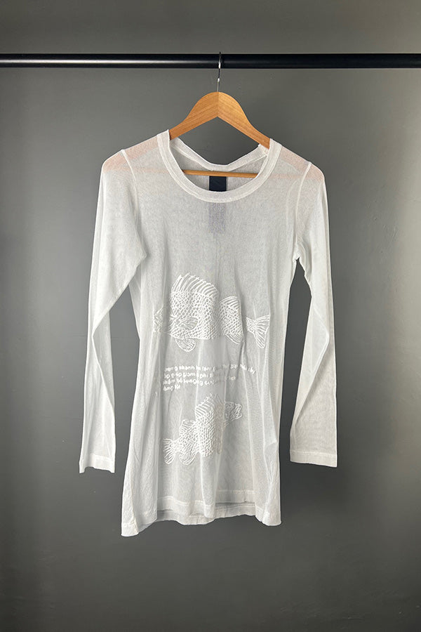 Rundholz White Mesh Top with Textured Fish Print