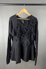 Rundholz Black Woollen Top with Flower Embellishment