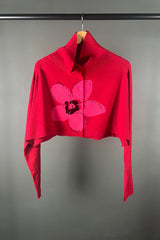 Rundholz Cropped Red Knit with Pink Flower