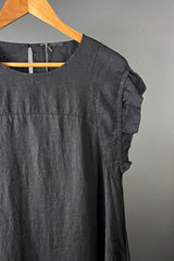 Transit Black Linen Dress with Frill Sleeve