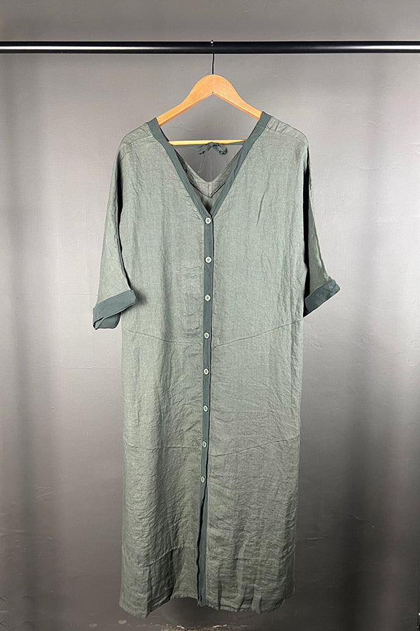 Transit Reversible Green Linen Dress