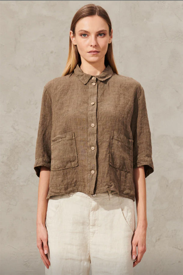 Transit Houndstooth Clay Linen Shirt