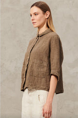 Transit Houndstooth Clay Linen Shirt