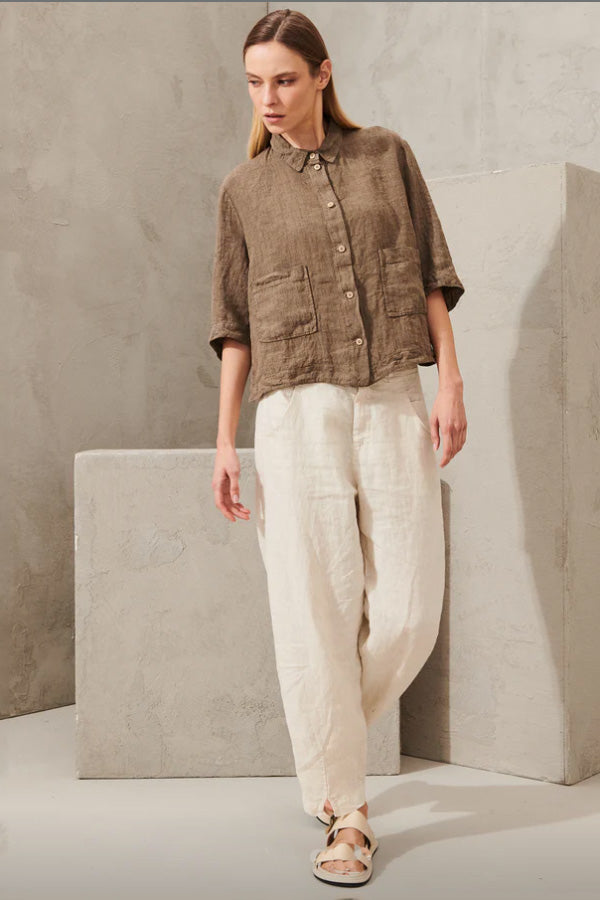 Transit Houndstooth Clay Linen Shirt