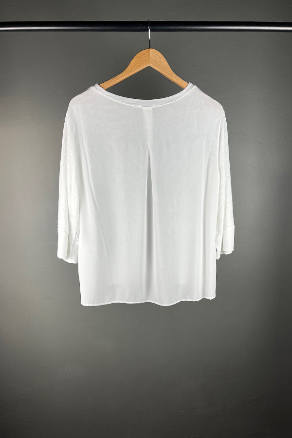 Transit White Linen Slub Blouse with Silk Detail