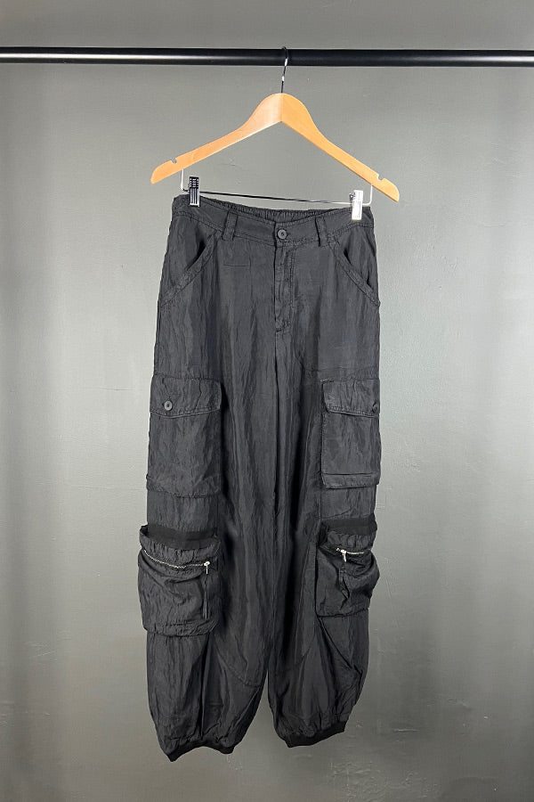 Transit Black Silk Cargo Pants