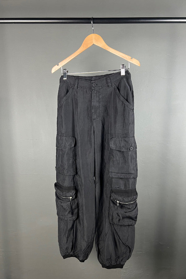 Transit Black Silk Cargo Pants