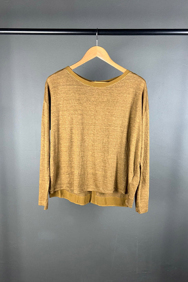 Transit Linen Button-Back Top in Mustard