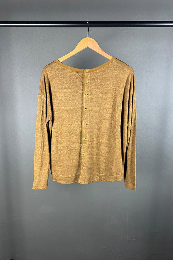 Transit Linen Button-Back Top in Mustard