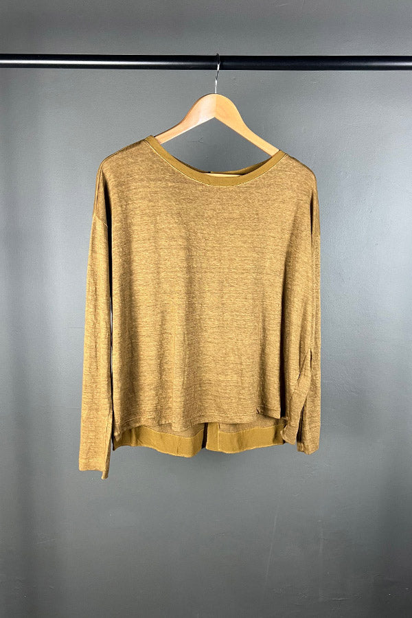 Transit Linen Button-Back Top in Mustard