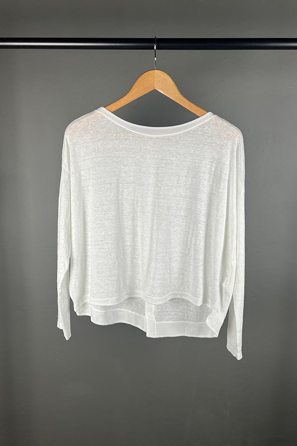 Transit White Linen Button-Back Top