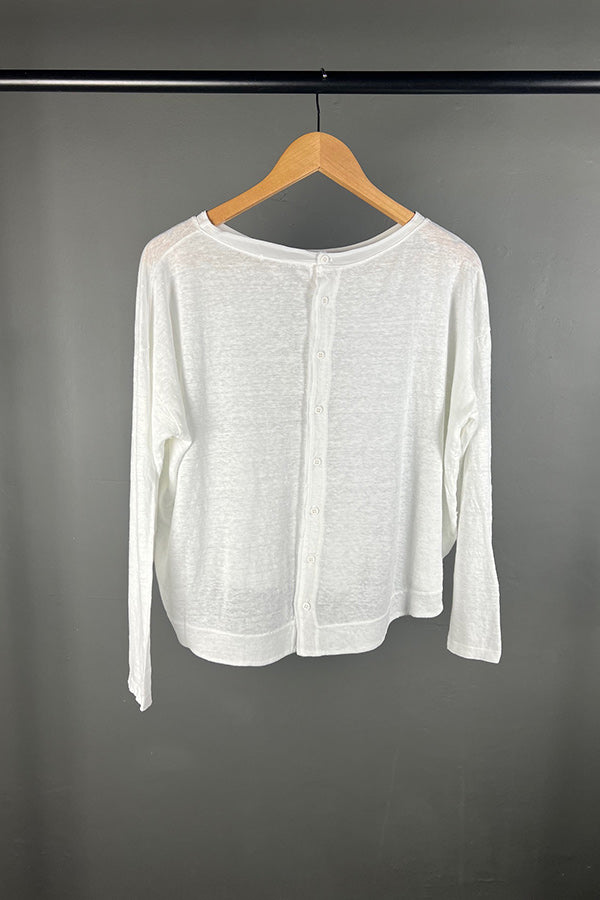 Transit White Linen Button-Back Top