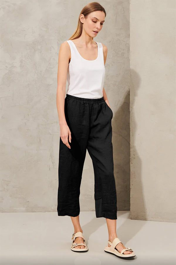 Transit 3/4 Relaxed Black Linen Pants