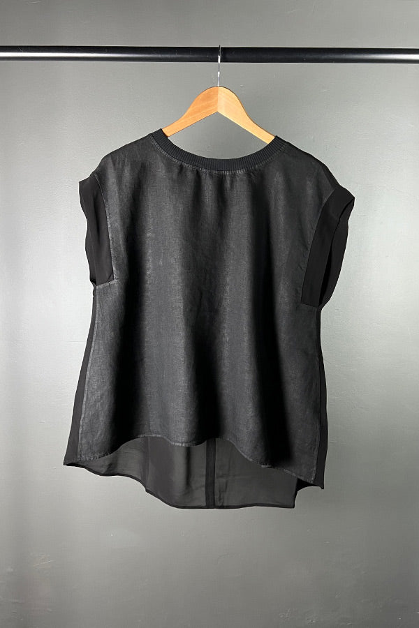 Transit Black Linen Top with Viscose Back