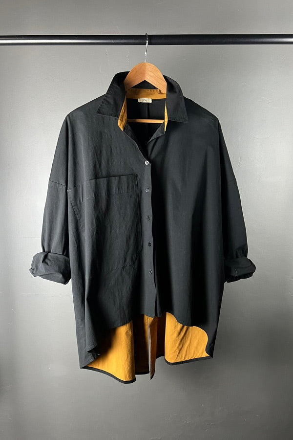 Tzusk Oversized Black Shirt with Ochre Lining