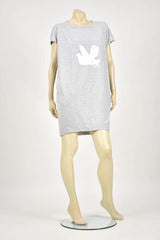 Tzusk White Bird on Grey Marle Pocket T-Shirt Dress