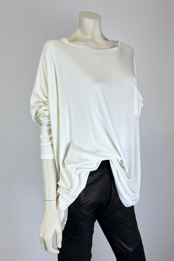 Tzusk White Oversized Bamboo Pocket Top